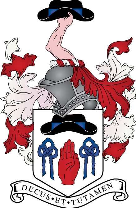 The feltmakers coat of arms. The motto reads DECUS ET TUTAMEN